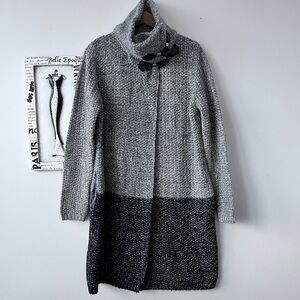 Simply Couture Heavy Knit Gray Metallic Gold Sweater Coat Duster Size L